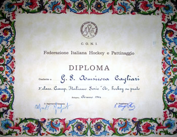 Diploma campionato italiano hockey Amsicora